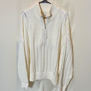 NWT A New Day Plus Size Mock Turtleneck Quarter-Zip Oversized Cream Sweater